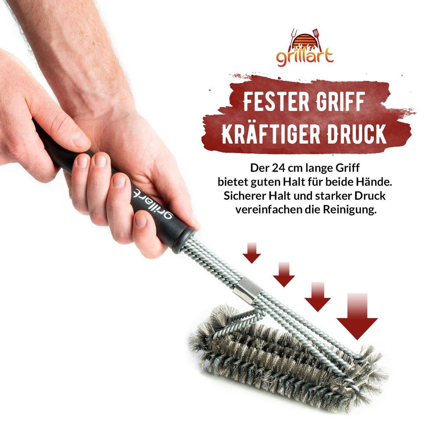 grillart® - Hochwertige Profi BBQ Grillbürste aus Edelstahl - 360° Reini