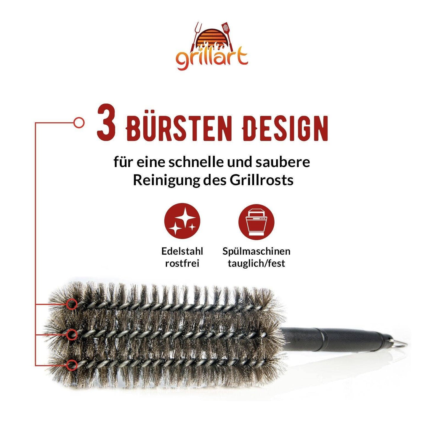 grillart® - Hochwertige Profi BBQ Grillbürste aus Edelstahl - 360° Reini