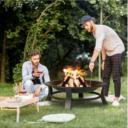 Feuerschale, 76,2 cm runde Feuerstelle mit Grill, Kochrost, Funkenschutz