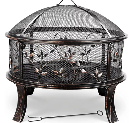 Garten Feuerschalen, Feuerkorb mit Funkenschutz ø 71cm, Kamin Retro-Look, inkl. Poker & Holzkohle-Rost