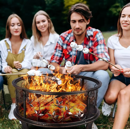 Garten Feuerschalen, Feuerkorb mit Funkenschutz ø 71cm, Kamin Retro-Look, inkl. Poker & Holzkohle-Rost